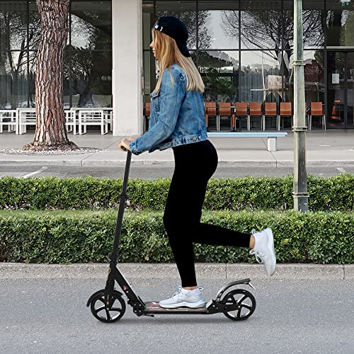 HOMCOM Patinete Plegable Scooter con Manillar Altura Ajustable Patinete para Adultos y Niños (más de 14 años) Tipo Monopatín con Freno Grandes Ruedas Carga 100kg