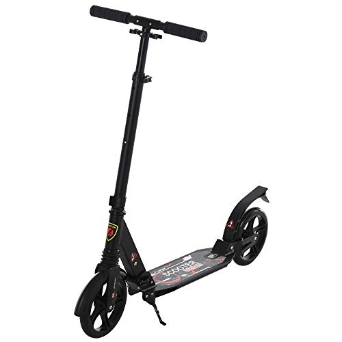 HOMCOM Patinete Plegable Scooter con Manillar Altura Ajustable Patinete para Adultos y Niños (más de 14 años) Tipo Monopatín con Freno Grandes Ruedas Carga 100kg