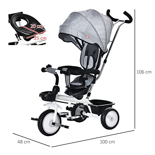 HOMCOM Triciclo Bebé 2 en 1 Triciclo Evolutivo para Niños de +12 Meses con Asiento Reversible Capota Plegable Mango de Empuje Telescópico y Barra Extraíble 100x48x106 cm Gris