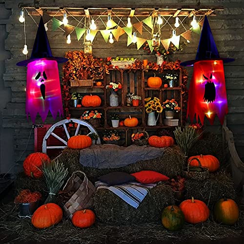 Honeyhouse 6 luces de sombrero de bruja de Halloween, para colgar al aire libre, iluminado, brillante, sombreros, adorno de luz LED, luminoso, sombrero de mago para decoración de Halloween