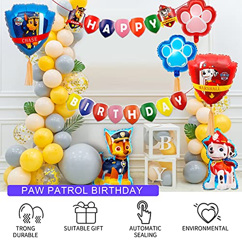 HONGECB Decoración Cumpleaños Patrulla Canina, Dog Globos de Fiesta de Cumpleaños, Suministros de fiesta de Patrulla Canina, Banner de Happy Birthday, Perros Foil Helio Balloons for Kids, 8 Piezas