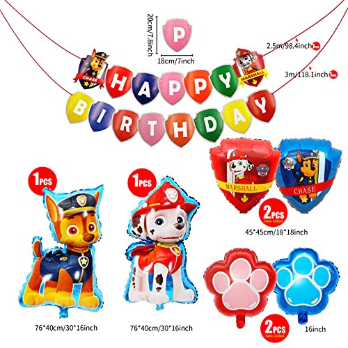 HONGECB Decoración Cumpleaños Patrulla Canina, Dog Globos de Fiesta de Cumpleaños, Suministros de fiesta de Patrulla Canina, Banner de Happy Birthday, Perros Foil Helio Balloons for Kids, 8 Piezas