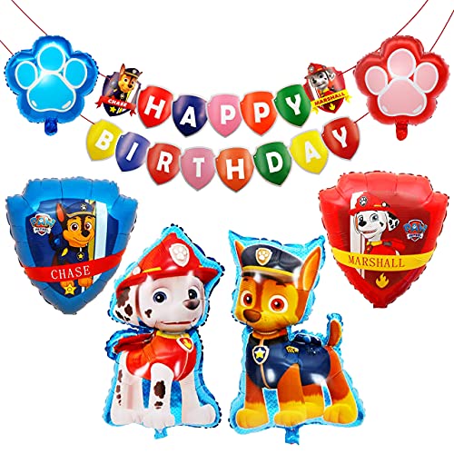 HONGECB Decoración Cumpleaños Patrulla Canina, Dog Globos de Fiesta de Cumpleaños, Suministros de fiesta de Patrulla Canina, Banner de Happy Birthday, Perros Foil Helio Balloons for Kids, 8 Piezas