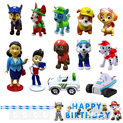 HONGECB Paw Patrol Adornos Decoración Tartas Infantiles Minifiguras Patrulla de Perros Cupcake Toppers, Dibujos Animados De Tartas Para Fiestas, Diy Paw Tema Decoración De Tartas