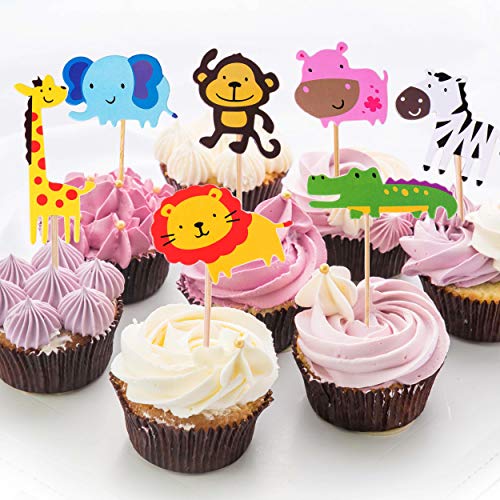 HONGXIN-SHOP Animales Cupcake Toppers Lindo Selva Temática Animales En Forma de Pastel Toppers para Niños Ducha de Bebé Fiesta de Cumpleaños DIY Decoración Suministros 70 Piezas