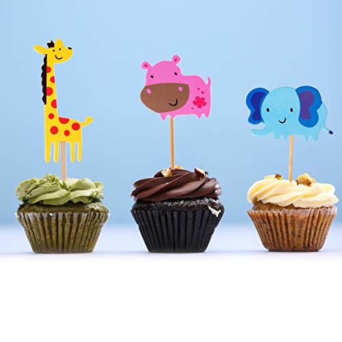 HONGXIN-SHOP Animales Cupcake Toppers Lindo Selva Temática Animales En Forma de Pastel Toppers para Niños Ducha de Bebé Fiesta de Cumpleaños DIY Decoración Suministros 70 Piezas