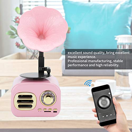 Hopcd Altavoz Bluetooth Retro, fonógrafo portátil Altavoz Bluetooth Retro Vintage Compatible con Tarjetas enchufables, Efecto de Sonido Fuerte, Mini Altavoz portátil(Rosado)