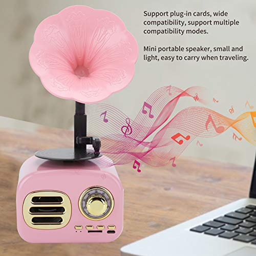 Hopcd Altavoz Bluetooth Retro, fonógrafo portátil Altavoz Bluetooth Retro Vintage Compatible con Tarjetas enchufables, Efecto de Sonido Fuerte, Mini Altavoz portátil(Rosado)