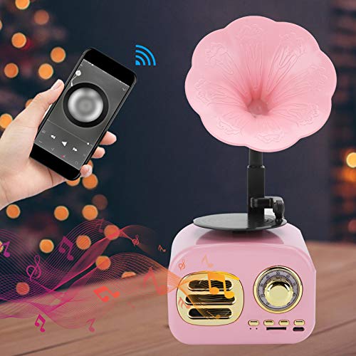 Hopcd Altavoz Bluetooth Retro, fonógrafo portátil Altavoz Bluetooth Retro Vintage Compatible con Tarjetas enchufables, Efecto de Sonido Fuerte, Mini Altavoz portátil(Rosado)