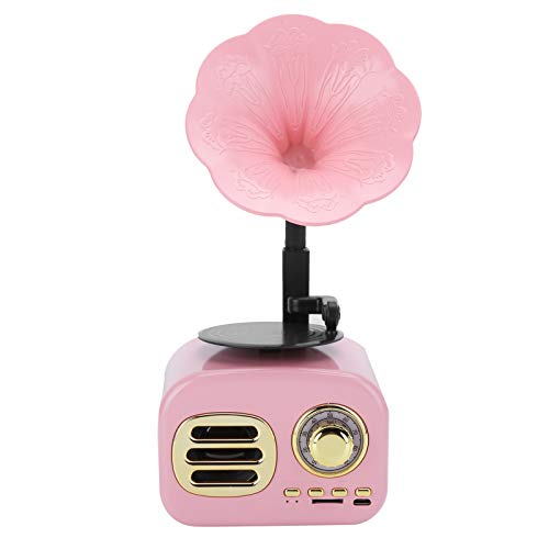 Hopcd Altavoz Bluetooth Retro, fonógrafo portátil Altavoz Bluetooth Retro Vintage Compatible con Tarjetas enchufables, Efecto de Sonido Fuerte, Mini Altavoz portátil(Rosado)