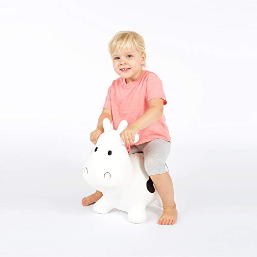 Hoppimals Tootiny, Juguete Hinchable para Saltar y Jugar para Niños Mayores de 1 año, Vaca Blanca, Bomba Incluida en Nuestra Caja Regalo. Juguete Duradero Incentivar y Ayudar a Andar.