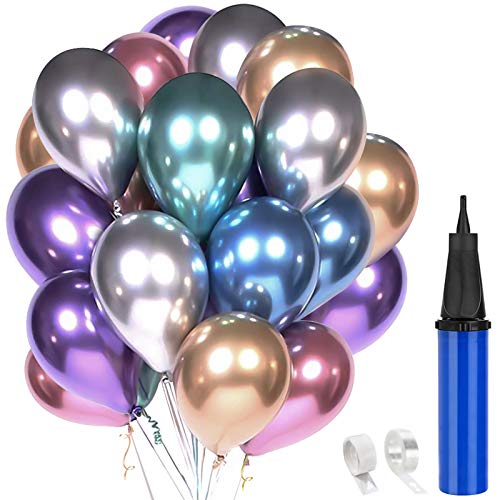 Hotelvs 60 Piezas Globos Decoracion Cumpleaños, 12" Globos de Colores Metalizados de Látex para Bodas, Fiestas de Cumpleaños Bodas Aniversario Graduacion Fiesta