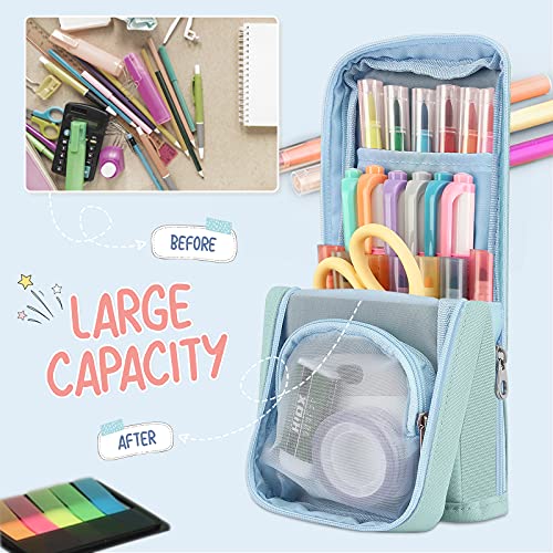 Housolution Estuche Escolar de Gran Capacidad, Bolsa de Lápiz Portable Organizador para Papelería con Cremallera Doble para Hombre Mujer Estudiante en Escuela Oficina - Azul Ligero