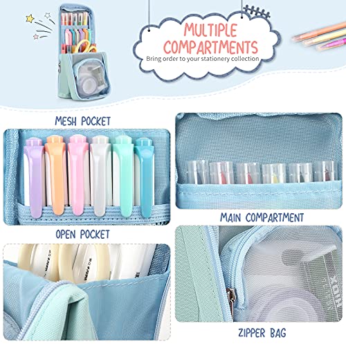 Housolution Estuche Escolar de Gran Capacidad, Bolsa de Lápiz Portable Organizador para Papelería con Cremallera Doble para Hombre Mujer Estudiante en Escuela Oficina - Azul Ligero