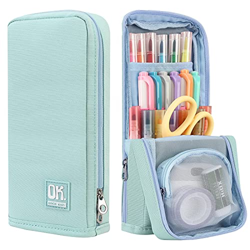 Housolution Estuche Escolar de Gran Capacidad, Bolsa de Lápiz Portable Organizador para Papelería con Cremallera Doble para Hombre Mujer Estudiante en Escuela Oficina - Azul Ligero