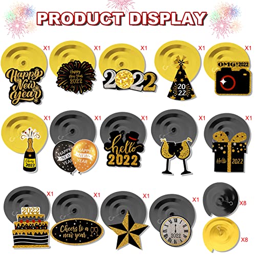 HOWAF 2022 Año Nuevo Decoración para Nochevieja, 30pcs Año Nuevo Colgante Remolino Decoración de Techo Año Nuevo Oro Negro Adornos de Espirales Serpentinas para Año Nuevo Fiesta