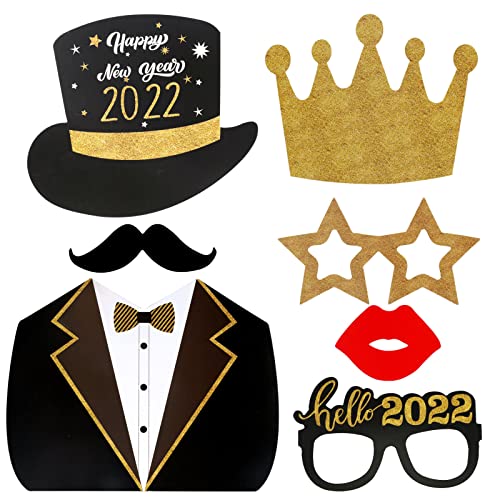 HOWAF Accesorios para Photocall de Nochevieja 2022, 28pcs Año Nuevo Photobooth Props Divertida Bigotes 2022 Gafas Accesorios Foto Props para Niños Adultos Fiesta de Nochevieja Decoración Suministros