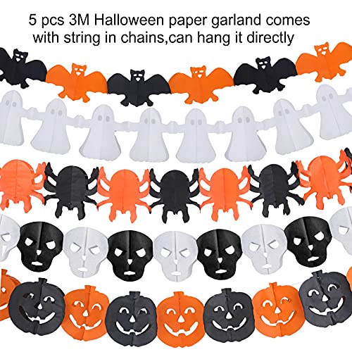 HOWAF Kit de decoración para Fiesta de Halloween, 5 Halloween guirnaldas de Papel, Calabaza, Fantasma, murciélago, araña, Calavera, Pancarta de Halloween y 24 Halloween Globos de látex