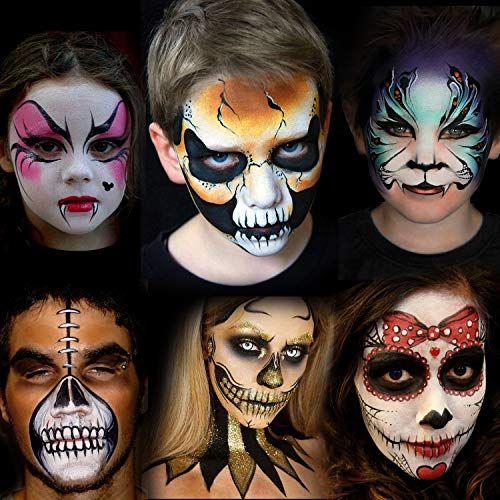 HOWAF Pinturas Cara para Niños, Seguridad no tóxica Pintura Facial Maquillaje niños, 24 Colores Crayons de Pintura y UV Luz Body Paint y Purpurina, Pinceles para Halloween Fiestas, Navidad, Cosplay