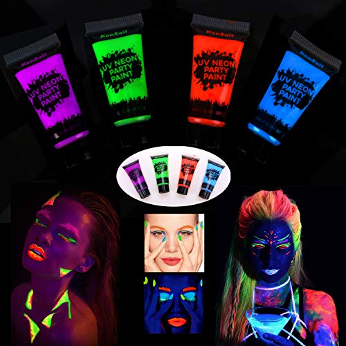 HOWAF Pinturas Cara para Niños, Seguridad no tóxica Pintura Facial Maquillaje niños, 24 Colores Crayons de Pintura y UV Luz Body Paint y Purpurina, Pinceles para Halloween Fiestas, Navidad, Cosplay