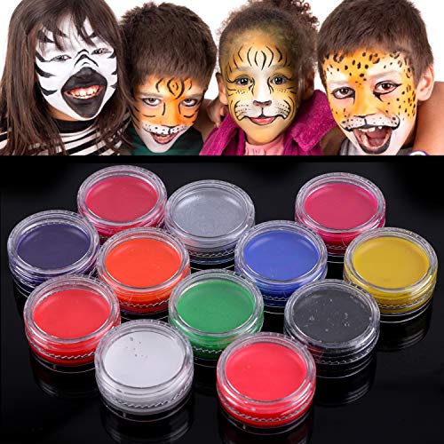 HOWAF Pinturas Cara para Niños, Seguridad no tóxica Pintura Facial Maquillaje niños, 24 Colores Crayons de Pintura y UV Luz Body Paint y Purpurina, Pinceles para Halloween Fiestas, Navidad, Cosplay