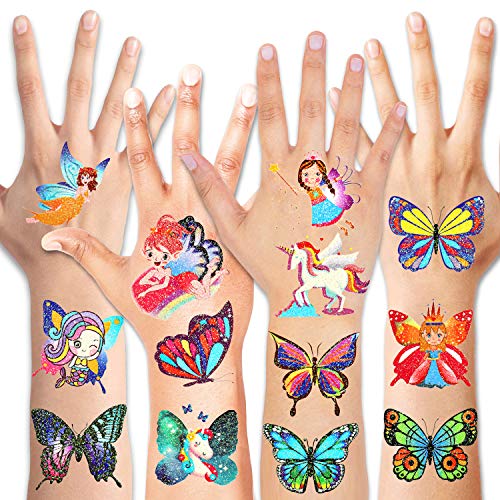 HOWAF Tatuajes Temporales para Niñas, 96 Hojas Falso Tatuajes Pegatinas Mariposa Tatuajes, Tatoos niñas, Cumpleaños de Niños Infantiles Fiesta Regalo piñata