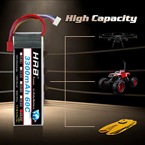 HRB 22.2V Batería LiPo 3300mAh, Lipo 6S Batería 60C Deans T Enchufe para RC Avión RC Helicóptero RC Quadcopter Drone Car Truck Modelo de Barco (2 Paquetes)