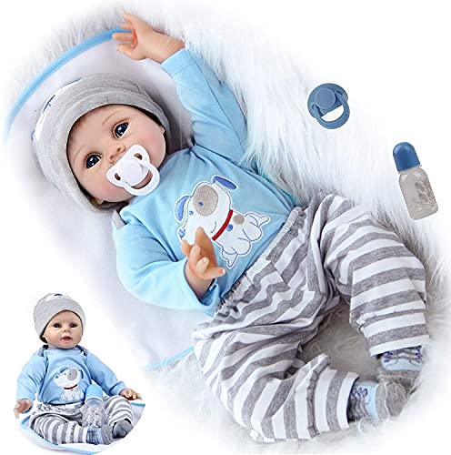 HRYEOY Muñecos Bebé Reborn Niño Realista 22 Inch 55cm Recién Nacido Silicona Suave Vinilo Bebe Reborn niño Lifelike Regalo de Juguete Reborn Dolls