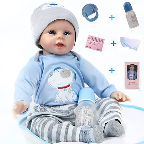 HRYEOY Muñecos Bebé Reborn Niño Realista 22 Inch 55cm Recién Nacido Silicona Suave Vinilo Bebe Reborn niño Lifelike Regalo de Juguete Reborn Dolls