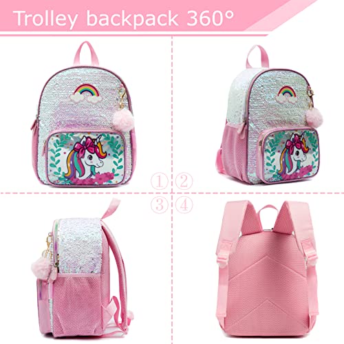 HTgroce Mochila Lentejuelas niña Escolar,13 Inches Mochila Unicornio niña &Chip Pequeño Brillante Estuche Escolar Regalos para niñas de 3-8 años Unicornios para niñas Juguetes