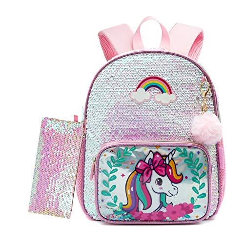 HTgroce Mochila Lentejuelas niña Escolar,13 Inches Mochila Unicornio niña &Chip Pequeño Brillante Estuche Escolar Regalos para niñas de 3-8 años Unicornios para niñas Juguetes