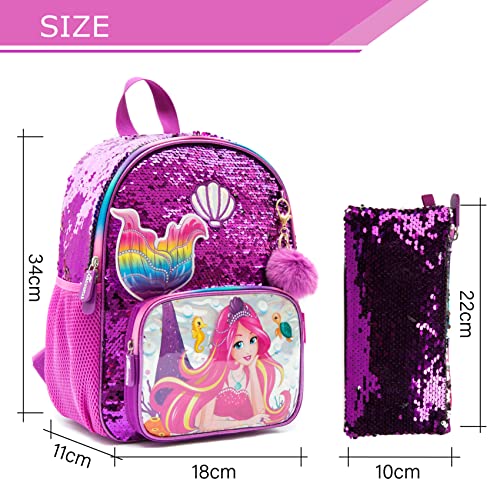 HTgroce Mochilas Escolares de Sirena para niñas con Estuche Escolar,Mochila para niños pequeños con para jardín de Infantes, niños, Viajes, Lindos Regalos para niñas