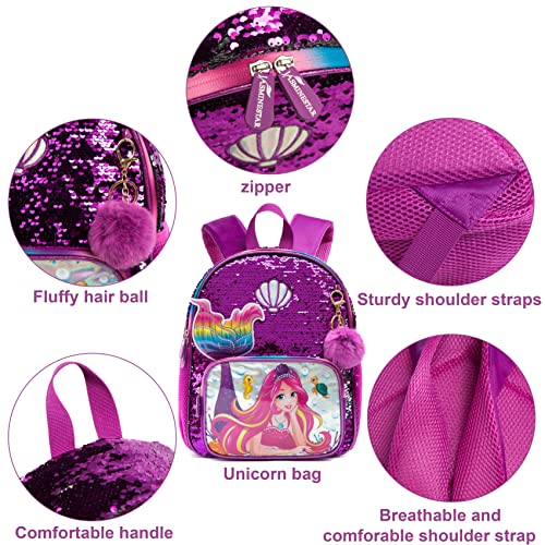 HTgroce Mochilas Escolares de Sirena para niñas con Estuche Escolar,Mochila para niños pequeños con para jardín de Infantes, niños, Viajes, Lindos Regalos para niñas