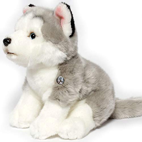 Husky Smila - Perro de peluche con forma de trineo (Alaskan Malamute sentado)