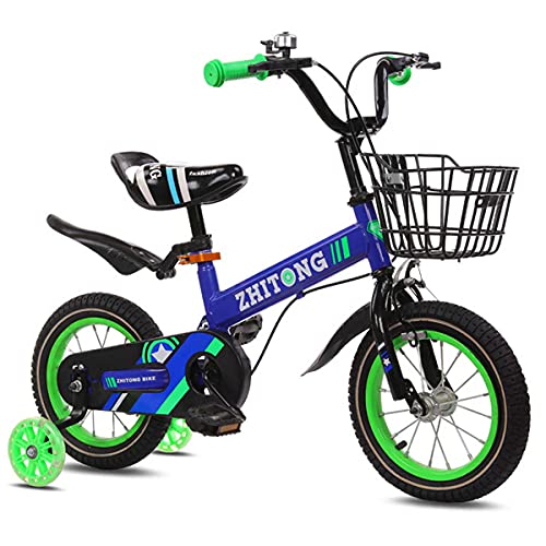 HYDL Bicicletas Infantiles, Bici con Ruedines y Cesta, Bicicletas Infantiles para Niños y Niñas, Bicis con Freno de Mano Manillar y sillín Ajustables, para niños de 2 a 9 años,Azul,18in