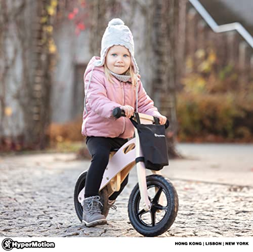 HyperMotion Bicicleta sin pedales de madera para niños a partir de 2,5 años, con asiento ajustable, de madera, ligera, 2,2 kg, ruedas de 12 pulgadas, hasta 35 kg, color rosa