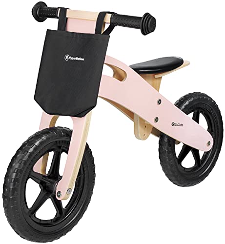 HyperMotion Bicicleta sin pedales de madera para niños a partir de 2,5 años, con asiento ajustable, de madera, ligera, 2,2 kg, ruedas de 12 pulgadas, hasta 35 kg, color rosa