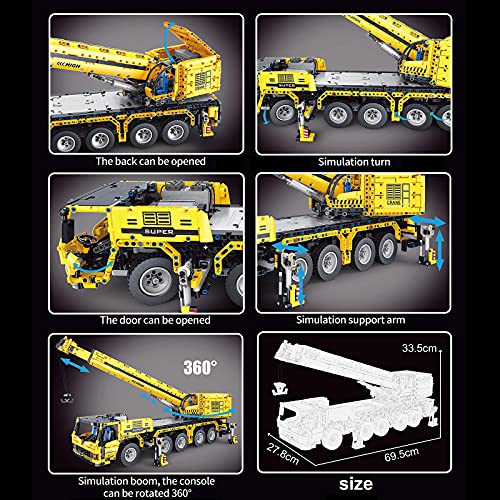 HYZH Camiones de ingeniería con grúa, 3711 bloques de construcción 2,4 G/aplicación 4 CH Technic control remoto Truck Engineering grúa con motor y mando a distancia, compatible con Lego Technic