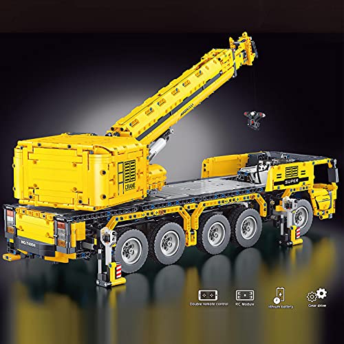 HYZH Camiones de ingeniería con grúa, 3711 bloques de construcción 2,4 G/aplicación 4 CH Technic control remoto Truck Engineering grúa con motor y mando a distancia, compatible con Lego Technic