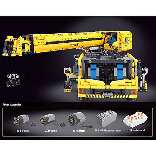 HYZH Camiones de ingeniería con grúa, 3711 bloques de construcción 2,4 G/aplicación 4 CH Technic control remoto Truck Engineering grúa con motor y mando a distancia, compatible con Lego Technic