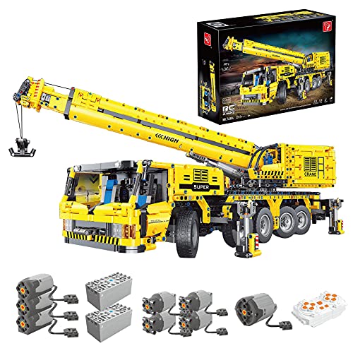 HYZH Camiones de ingeniería con grúa, 3711 bloques de construcción 2,4 G/aplicación 4 CH Technic control remoto Truck Engineering grúa con motor y mando a distancia, compatible con Lego Technic