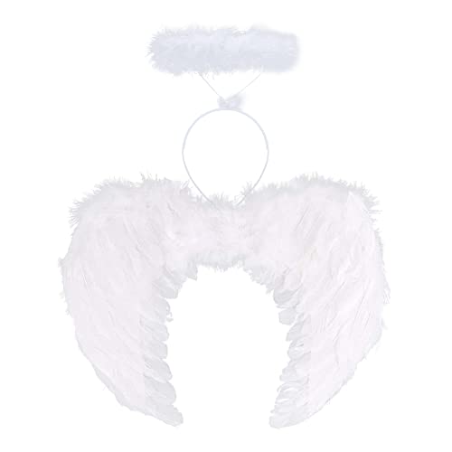 IBAKOM 3 unids/4 unids niños bebé niña ángel diablo bruja pluma ala hada traje de diadema tutú falda día de San Valentín Halloween Navidad carnaval cumpleaños traje de disfraces, Blanco-01, 2-12 años