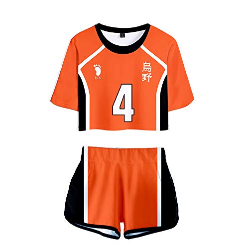 icewalker Haikyuu!! Karasuno High School Uniform Jersey No.4 Libero Nishinoya Yuu Disfraz Voleibol Club Uniform Crop Top Shorts Set Mujer L