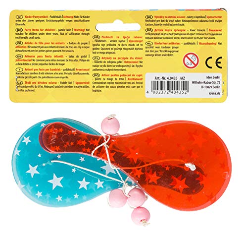 Idena-Party Fun Paddle Balls, 4 Unidades, con Raquetas de plástico en Rojo y Azul y una Pelota de Color Rosa, tamaño Aprox. 12,5 x 5,5 cm Berlin 40435