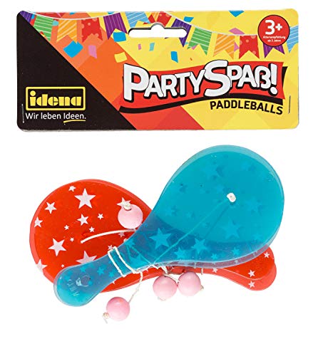 Idena-Party Fun Paddle Balls, 4 Unidades, con Raquetas de plástico en Rojo y Azul y una Pelota de Color Rosa, tamaño Aprox. 12,5 x 5,5 cm Berlin 40435