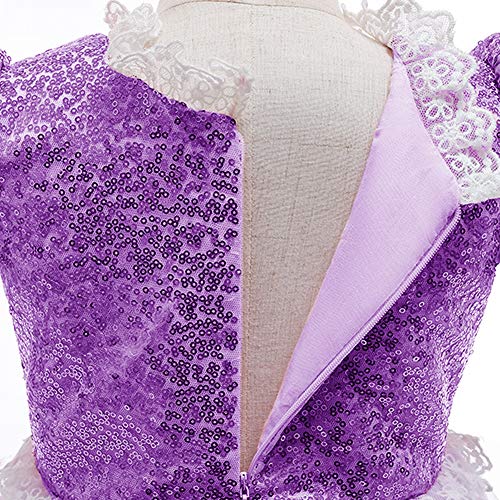 IDOPIP Disfraz de Princesa Rapunzel Niña Sofía Vestido Fiesta Carnaval Cosplay Halloween Costume para Chicas con Peluca Morado 08 5-6 Años