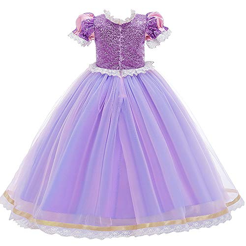 IDOPIP Disfraz de Princesa Rapunzel Niña Sofía Vestido Fiesta Carnaval Cosplay Halloween Costume para Chicas con Peluca Morado 08 5-6 Años