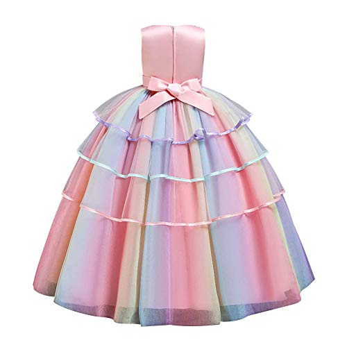 IDOPIP Disfraz de Unicornio Niñas Chicas Vestido Unicornio Princesa Traje de Carnaval Cumpleaños Comunión Cosplay Costume con Diadema Rosa A 5-6Años