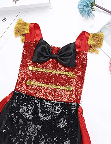 IEFIEL Disfraz de Domadora para Niña/Niño Pelele Lentejuelas con Fleco de Fiesta Carnaval Holloween Body de Circos para Bebe Recien Nacido Negro&Rojo 12-18 Meses