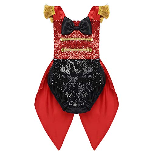 IEFIEL Disfraz de Domadora para Niña/Niño Pelele Lentejuelas con Fleco de Fiesta Carnaval Holloween Body de Circos para Bebe Recien Nacido Negro&Rojo 12-18 Meses